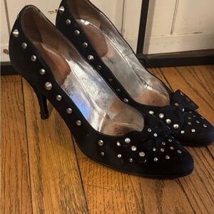 Dolce&Gabbana Black Studded Bow Suede Pointed Toe Stiletto Pump Heels Women 40